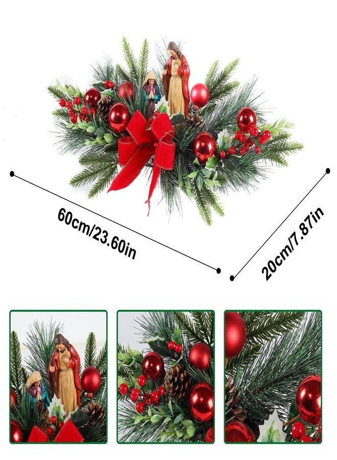 MOONET Christmas Table Centerpiece with LED Lights, Christmas Decoration with Red Jesus Pine Needle Ornament, Red Berry, Balls for Holiday Party, Home - Image 2